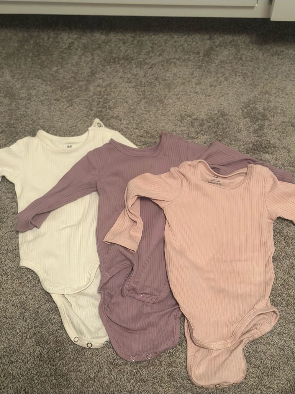 H&M Baby Girk Ribbed One-Piece Bodysuit - Ivlry, Purple, Pink
